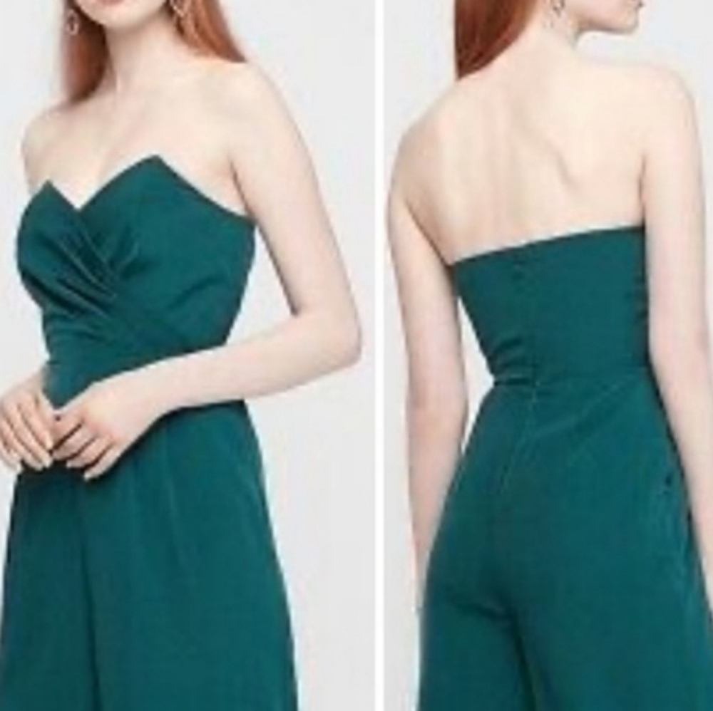 TAILORED::: EXPRESS DEEP TEAL SWEETHEART WIDE LEG/ CULOTTE/ JUMPSUIT - Picture 9 of 9